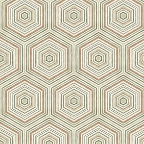 Rustic Linen Honeycomb Pattern Olive Green Brown  And Beige Smaller Scale