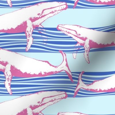 Whale Watch (Pink, Navy & Minty Blues) 12x12