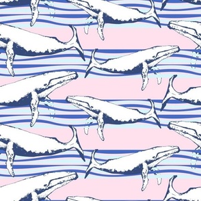 Whale Watch (Pink, Navy & Minty Blues) 12x12