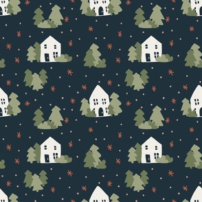 Modern Christmas Village Homes . Navy  | Medium