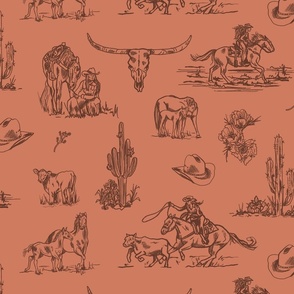Wilder Days Rusted Out - Large Wallpaper, Cowgirl Toile, Western Toile, Country Western Toile