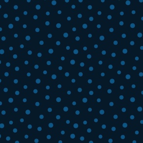 Scattered blue polka dots on navy background (blue)