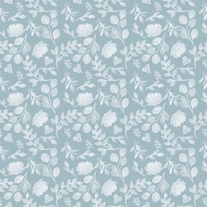 White Florals on Light Dusty Blue smaller scale