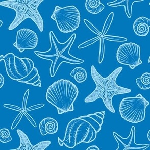 Seashells and Starfish Ocean Depths Blue - Angelina Maria Designs