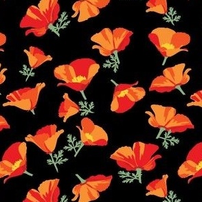 small  size // California Poppy orange floral with black background