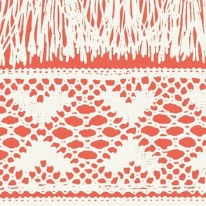 large passementerie borders in coral reverse