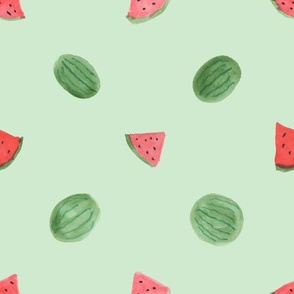 watermelons and slices green background