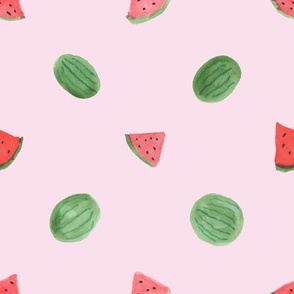 watermelon and slices pink background