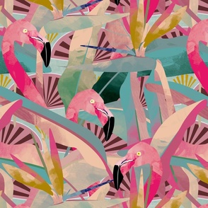 Bird of Paradise Flamingo with greenfans