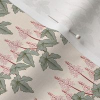 Foamflower- Garden Dreams- Stripes- Dusky Rose Sage Artichoke on Linen Floral- Small Scale 