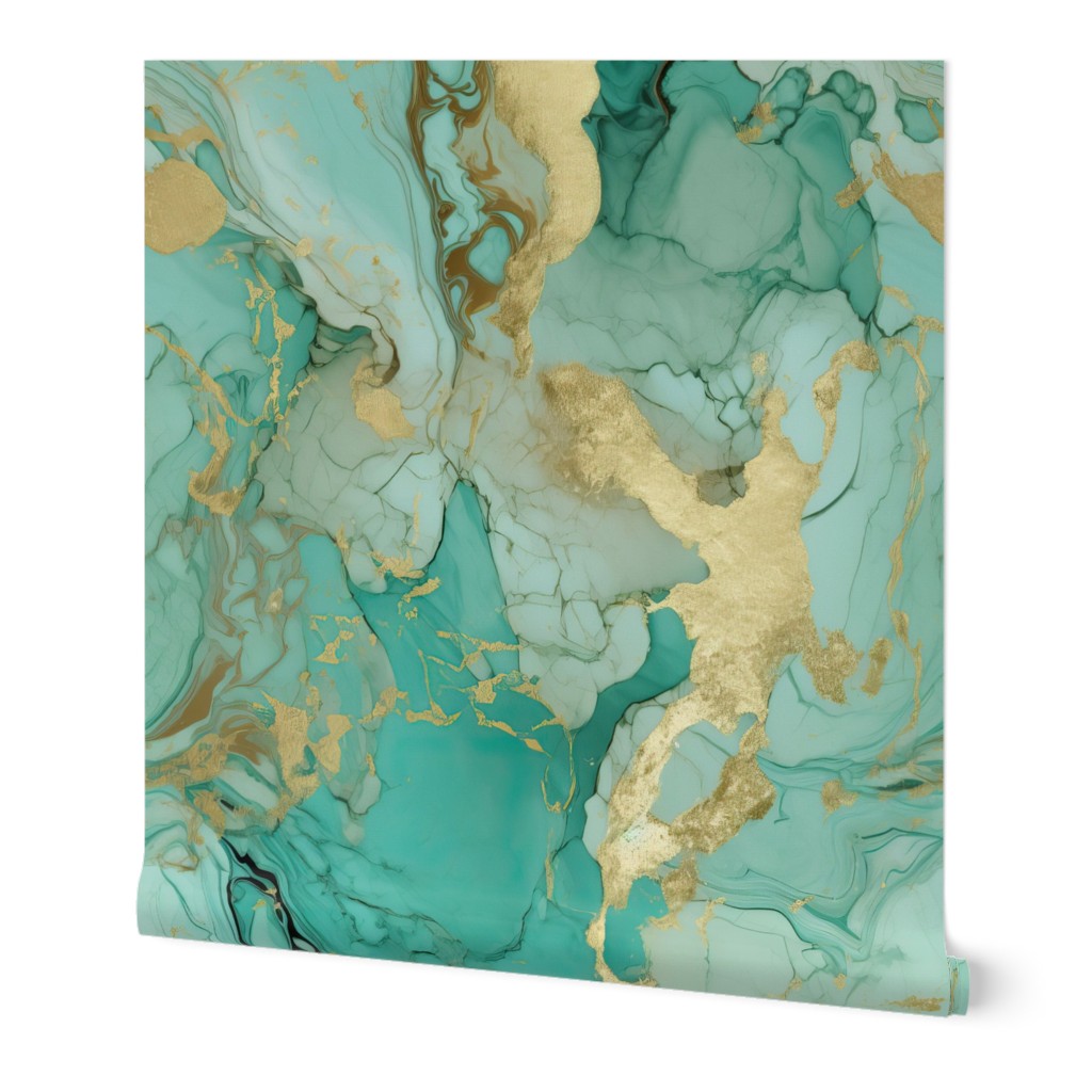 Luxury turquoise abstract marble design with faux gold glamour effect - perfect for wallpaper - LARGE 