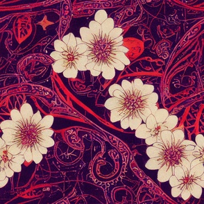 White Flowers with Paisley red branches 