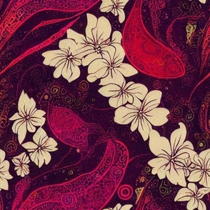 White Flowers with Paisley red branches 2