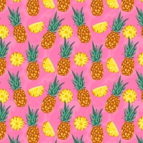 Juicy summer pineapple on pink background