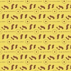 horizontal lines with squiggles, brown and yellow