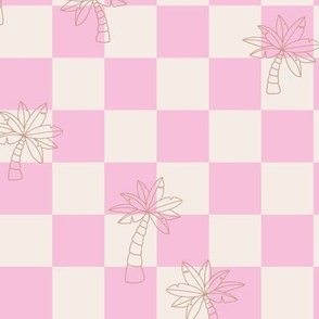 Beach life palm trees on checker - retro vibes palms and checkerboard plaid surf theme girls blush caramel sand 