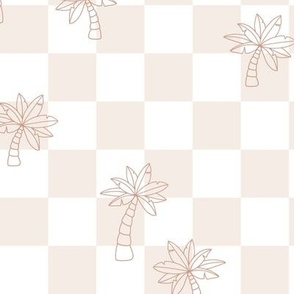 Beach life palm trees on checker - retro vibes palms and checkerboard plaid surf theme neutral beige white caramel