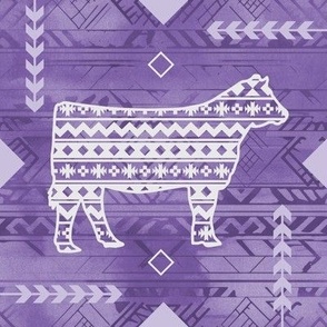 Show Heifer - Farmhouse - Southwestern Native American Pattern - Purple, Lavender