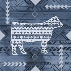 Show Heifer - Boho - Southwestern Native American Pattern - Blue, Slate Blue,Denim Blue