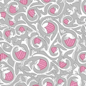 Boho Toile Vines Maximalist - light gray and pink - small