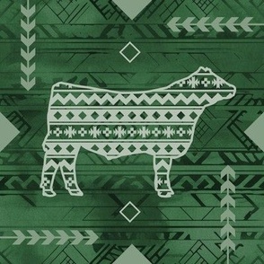 Show Steer - Geometric Boho - Southwestern Native American Pattern - Dark Green