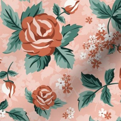 Romantic Roses - Vintage Floral Pink Terra Cotta Green Regular Scale