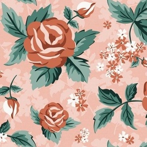 Romantic Roses - Vintage Floral Pink Terra Cotta Green Regular Scale
