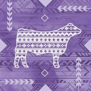 Show Steer - Farm Theme - Southwestern Native American Pattern - Purple, Lavender