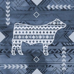 Show Steer - Farmhouse - Southwestern Native American Pattern - Slate Blue, Denim Blue