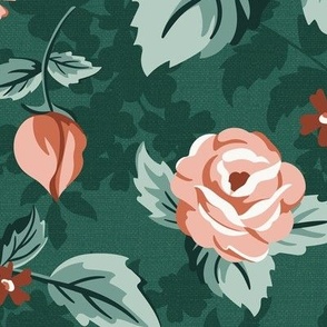 Romantic Roses - Vintage Floral Green Pink Large Scale