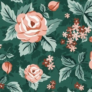 Romantic Roses - Vintage Floral Green Pink Regular Scale