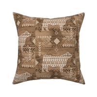 Show Steer - Rural Farmhouse - Southwestern Native American Pattern - Browns and Tan