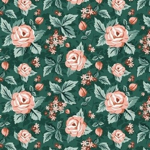 Romantic Roses - Vintage Floral Green Pink Small Scale