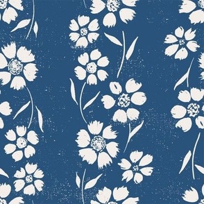Ditzy Blue and White Linea Floral Textured pattern 8 x 8 inch for Textiles. 