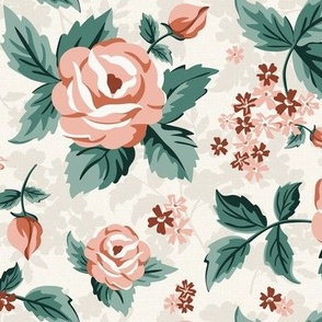 Romantic Roses - Vintage Floral Ivory Pink Green Regular Scale