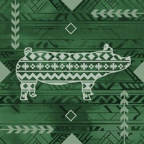 Show Pig - Geometric Boho - Southwestern Native American Pattern - Dark Green
