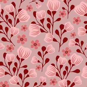Floral Vines - Pink and Gray