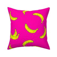 Maximalist Aesthetic Pop Art Banana 80s 90s Y2K Summer Tropical Fruit Pattern On A Bright Pink Background