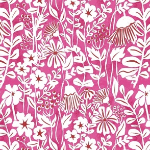 Block print floral dark pink and red-MEDIUM