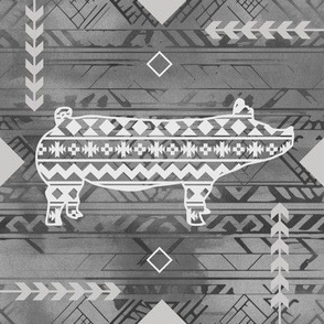 Show Pig - Rural Farmhouse - Southwestern Native American Pattern - Gray, Dark Gray, Medium Gray, Light Gray