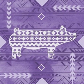 Show Pig - Farm Theme - Southwestern Native American Pattern - Purple, Lavender