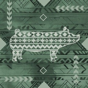 Show Pig - Rural Farmhouse - Southwestern Native American Pattern - Sage Green