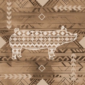 Show Pig - Farmhouse - Southwestern Native American Pattern - Browns and Tan