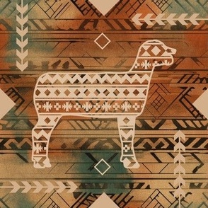 Show Sheep - Boho - Southwestern Native American Pattern - Earth Tones, Browns, Tan