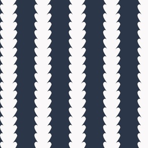 Mini | Contemporary Geometric Vertical Stripes: Modern Elegant White Botanical Floral Stripe Pattern on Dark Blue Background for Garden Upholstery, Home Office Wallpaper, and Timeless Bathroom Home Décor with Neutral Color Palette
