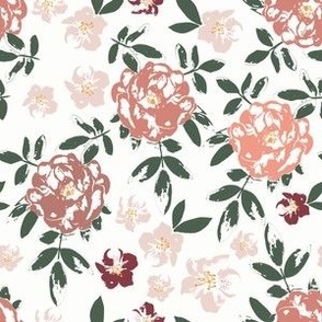 Small Boho Rose Garden (Pink and White) (6" Fabric / 4.5" Wallpaper)