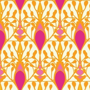 Art Nouveau tassels passementerie fuchsia orange very large wallpaper scale 8 by Pippa Shaw