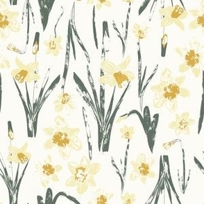 Rustic daffodil floral (6" fabric / 4.5" wallpaper)