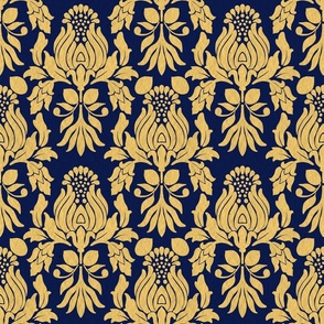 Floral Damask Navy  and Gold