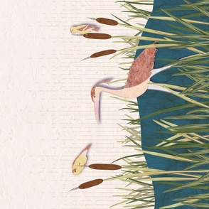 Birds and cattails in papercut - wallhanging, teatowel